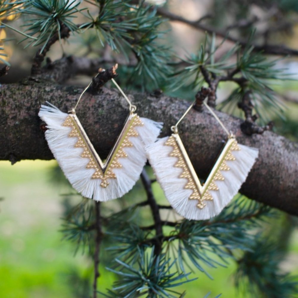 Anthropologie Fringe Tassels Hoop Earrings - Picture 8 of 10